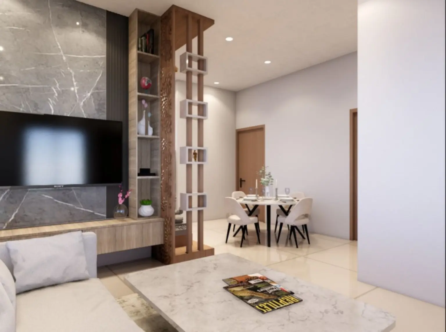 Design concept for a modern living and dining interior