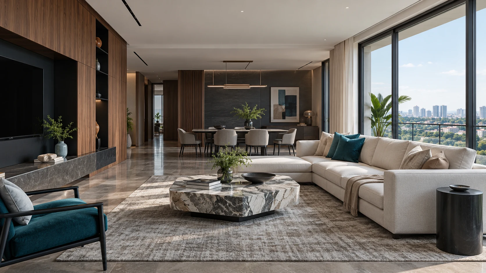 Design inspiration for a contemporary living and dining room